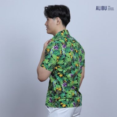 Bộ quần áo sơ mi họa tiết hoa lá Alibu mặt sau