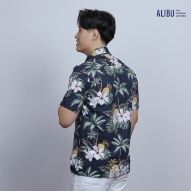 Áo sơ mi họa tiết quả bãi biển lá cọ xanh 434 Alibu mặt sau