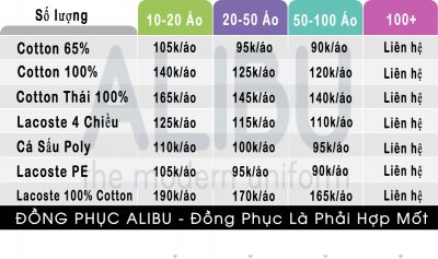 Bảng giá đồng phục Alibu