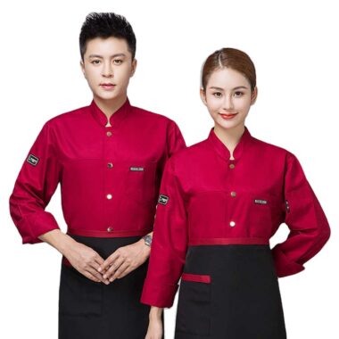 áo đầu bếp nhà hàng hàn quốc đỏ