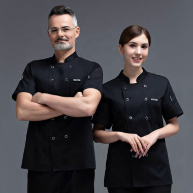 Áo đầu bếp nam 3 màu (Trắng - Đen - Đỏ) 10 Áo đầu bếp nam màu đen 02