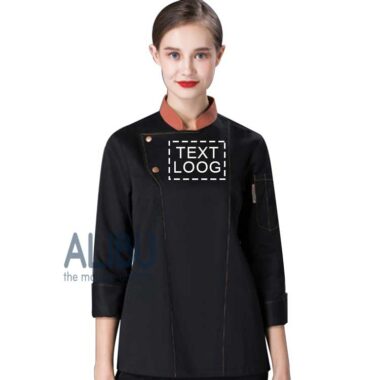 Áo đầu bếp nữ đủ màu 8 áo đầu bếp nữ màu đen in logo