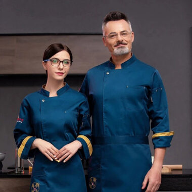 Áo đầu bếp tay dài màu xanh 1