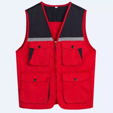 Áo gile phản quang túi hộp màu đỏ đen