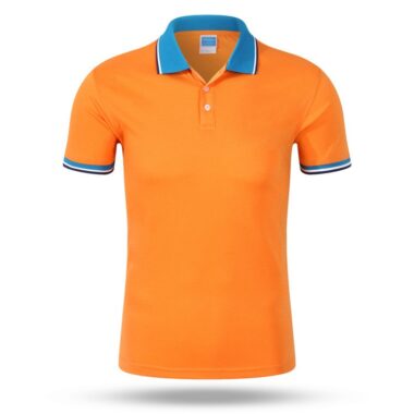 Đồng phục áo thun polo cam cổ xanh