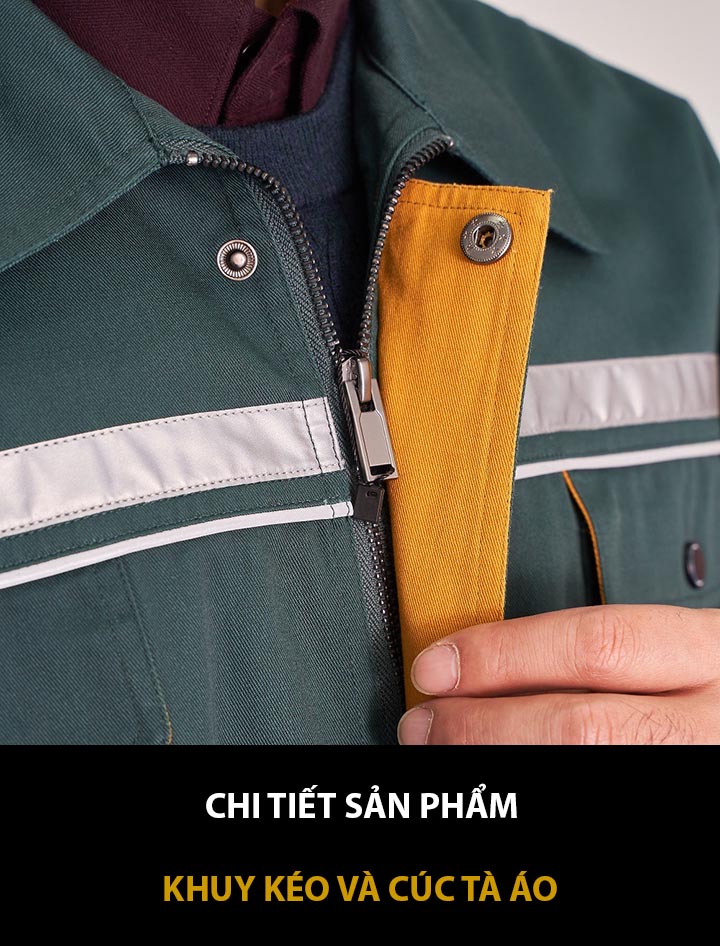Quần Áo Bảo Hộ Cho Kỹ Sư 4 Chi tiết cúc áo, khuy áo của hai tà áo bảo hộ kỹ sư