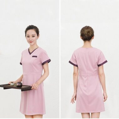 Mẫu váy đồng phục spa đẹp DPSP02 5 mẫu váy đồng phục spa màu hồng 1