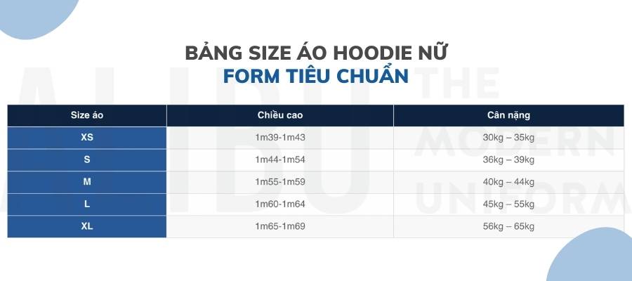 Bảng Size Áo Hoodie Nam Nữ: Chọn Dễ Dàng & Chuẩn Nhất 2022 3 Bảng size áo hoodie nữ Alibu