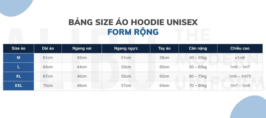 Bảng Size Áo Hoodie Nam Nữ: Chọn Dễ Dàng & Chuẩn Nhất 2022 4 Bảng size áo hoodie unisex form rộng Alibu
