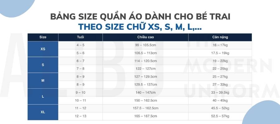 Cách Chọn Size Quần Áo Trẻ Em Chuẩn Và Dễ Nhất 2022 4 bảng size quần áo dành cho bé trai theo size chữ