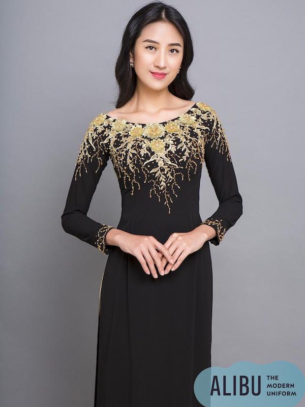 Áo dài đồng phục công sở đẹp cổ thuyền Alibu